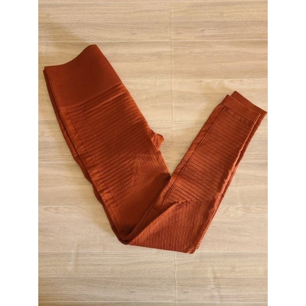 Royal Athletics Women Leggings M Rust Ribbed High Waist Scrunch Gym Compression